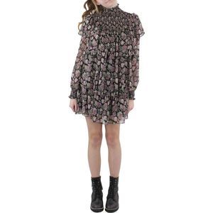 Cinq a Sept Womens Drew Dress Black Floral Printed Short Mini Dress NWT